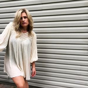 Cream and Gold Mini BoHo Dress